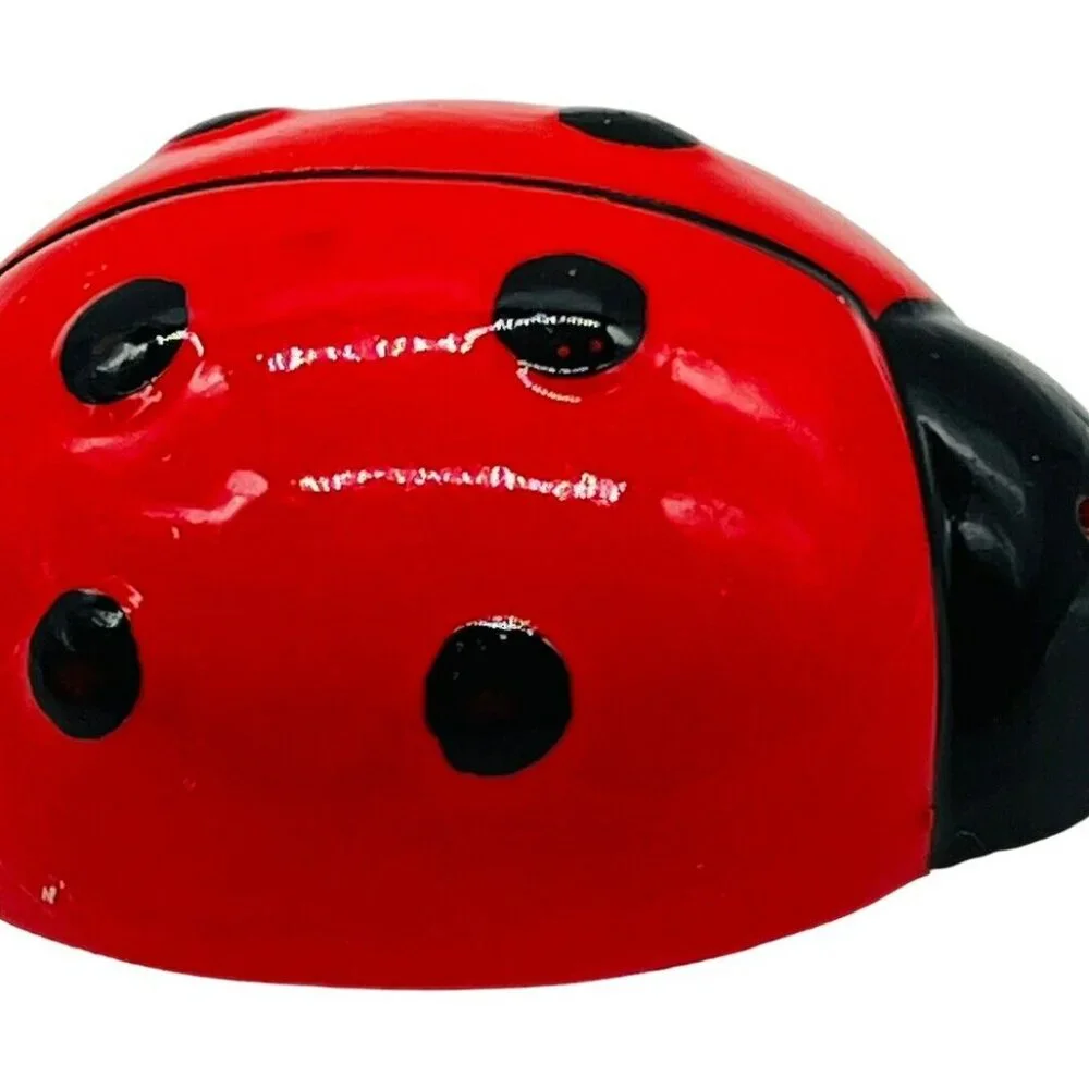 Vintage Ladybug Salt Pepper Shakers Ceramic Japan Red‎ Black 3 inch